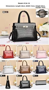 Detailed multi-angle views and dimensions of crocodile texture shoulder bag