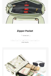 Detail showing spacious interior compartments of the floral printed crossbody bag