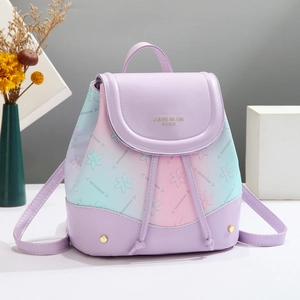 Sac À Dos Mode Femme Cuir PU Dégradé Imprimé Fleuri Cordon Rabat Petit Sac D'école Voyage Décontracté Pour Filles