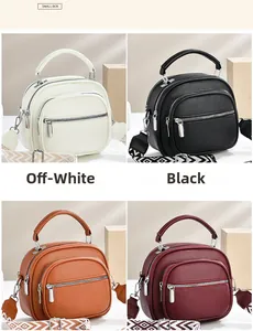 Collage of four textured leather handbags in white, black, brown, and burgundy colors