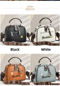 Detail display of four stylish handbags in black white brown and blue with teddy pendants