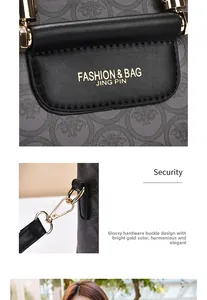 Détail du sac cabas monogramme gris avec fermoir doré et bandoulière noire réglable