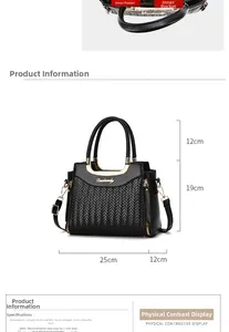 Tableau des tailles du sac à main noir en cuir PU tressé avec dimensions 25x12x19cm