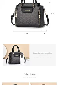Détails du sac cabas gris foncé avec dimensions et comparaison avec un téléphone
