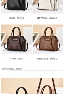 Détails de la texture tissée, des poignées et de la plaque logo sur quatre sacs de couleurs