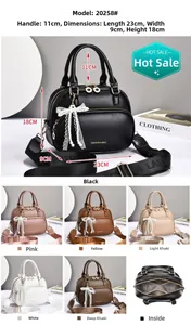 Detailed size chart and multi-color selection for this elegant women's PU leather handbag