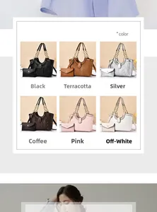 Detail view of 2-piece tote and clutch set available in six different classic colors