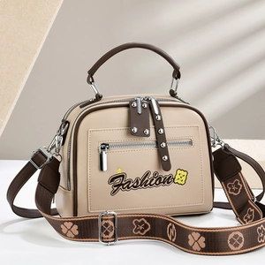 Beige and brown square crossbody bag with Fashion embroidery and floral woven strap