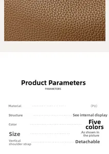 Detail of lychee textured brown PU leather handbag with detachable shoulder strap options
