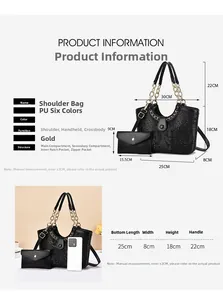 Detailed size chart for crocodile print handbag set with bag and smartphone comparison