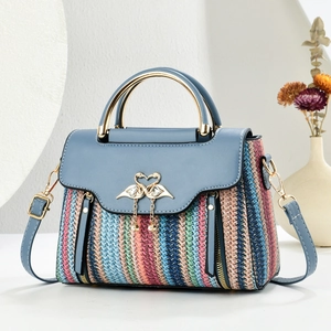 Sac À Épaule Femme Tweed Tissé Cuir PU Boucle Cygne Künstliche Perle Gland Rétro Sac À Main Bandoulière Mode