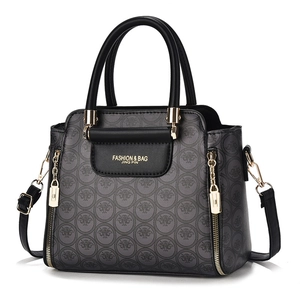 Sac à main fourre-tout gris foncé à monogramme avec anses noires et boucles dorées