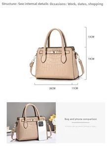 Spécifications détaillées de taille pour le sac beige effet crocodile avec dimensions