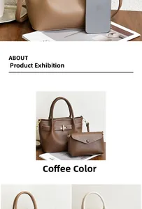 Brown lychee leather tote bag and flap pouch set with iPhone for size comparison