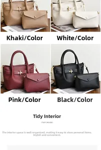 Detail view of lychee pattern PU leather tote and envelope pouch set in four colors