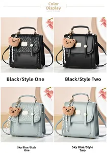 Comparison of black and sky blue fashion mini backpacks with textured or smooth finish