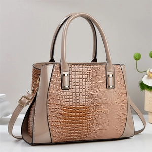 Women Crocodile Pattern Glossy PU Leather Handbag Large Capacity Crossbody Shoulder Bag Gold Hardware Stylish Professional