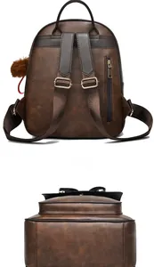 Détails du sac à dos en cuir PU marron avec texture et poche arrière zippée pratique