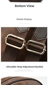 Gros plan sur la texture cuir PU vintage avec boucle en métal doré du sac à dos