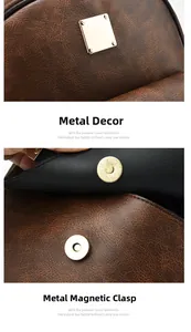 Détail de la texture cuir synthétique marron foncé avec ferrures dorées et fermoir aimanté