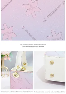 Detailed close-up of textured leather pattern, reinforced handles, and gold metal base studs