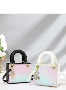 Detailed close-up of Togo leather gradient bucket bag with floral patterns and gold chain