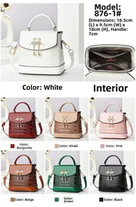 Détails du sac à main en cuir PU motif crocodile montrant l'intérieur et les couleurs