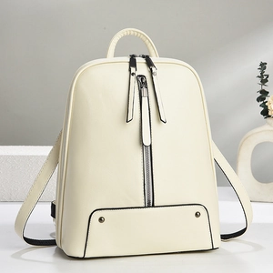 Cream vintage oil leather backpack for women with minimalist design and large capacity