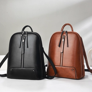 Minimalist vintage faux leather backpack for women in classic black and retro brown tones