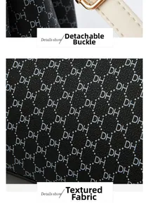 Détail du tissu texturé avec motif DH et boucle métallique dorée amovible