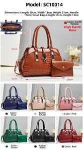 Détails de l'ensemble de sacs à main en cuir verni façon crocodile en sept coloris