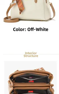 Dettaglio della struttura interna a più scomparti di questa borsa beige in pelle martellata