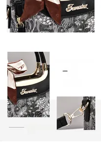 Detail of vintage tote bag featuring jacquard pattern and premium gold metal logo hardware
