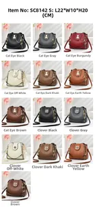 Detailed size chart of women's bucket bags with clover and cat-eye buckle options