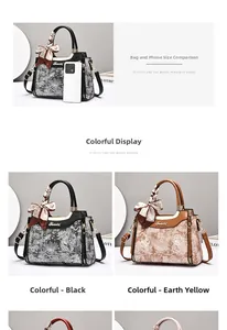 Detailed comparison showing the handbag size next to a smartphone with floral print design