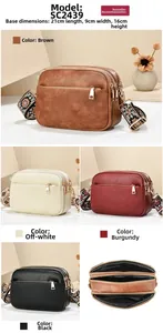 Crossbody bag with three zipper compartments and ethnic woven strap, size 21x9x16cm