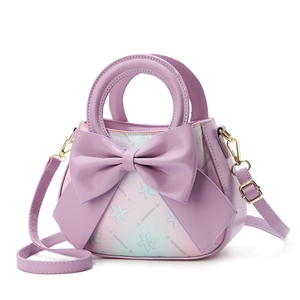 Lilac bow handbag with pastel floral gradient and adjustable strap for women