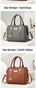 Detail of lychee pattern leather bags in dark grey and tan with star pendants