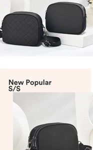 Dettaglio della texture trapuntata e del nylon impermeabile di una borsa a tracolla a tre strati