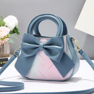 Women Handbag PU Leather Crossbody Bag Large Bow Decoration Gradient Floral Print Sweet Fashion Shoulder Bag Elegant