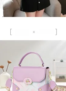 Détail du sac floral lavande avec bandoulière en tissu imprimé et fermoir métallique