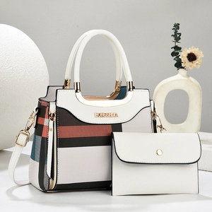 Fashion plaid handbag set for women with shoulder strap and matching clutch pouch