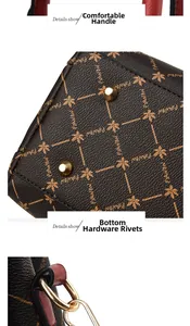 Détails du sac cabas montrant la poignée, les rivets de fond et la texture matelassée