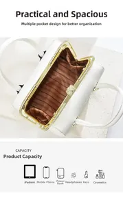 Interior view of white quilted bag showing large capacity for iPad mini and essentials