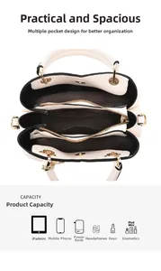 Top view of white lychee pattern handbag with spacious multi-compartment interior