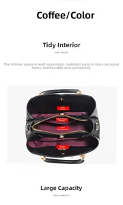 Detail view of coffee-colored crossbody bag interior with multiple compartments