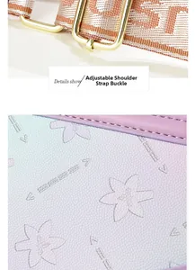 Détail de la bandoulière réglable et du cuir dégradé avec gaufrage floral élégant
