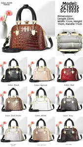 Detailed sizing chart and color variants of the faux leather crocodile pattern shell handbag