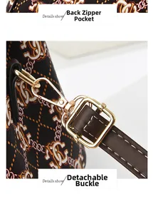 Detail view of the brown monogram crossbody bag showing rear zipper and leather strap