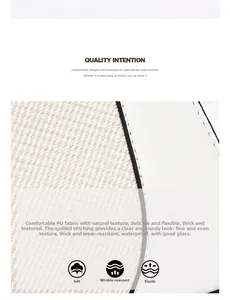 Macro detail of quilted white PU leather and beige textured fabric with fine stitching